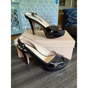 PRADA Black Patent Leather Platform Slingback 4’ Heels